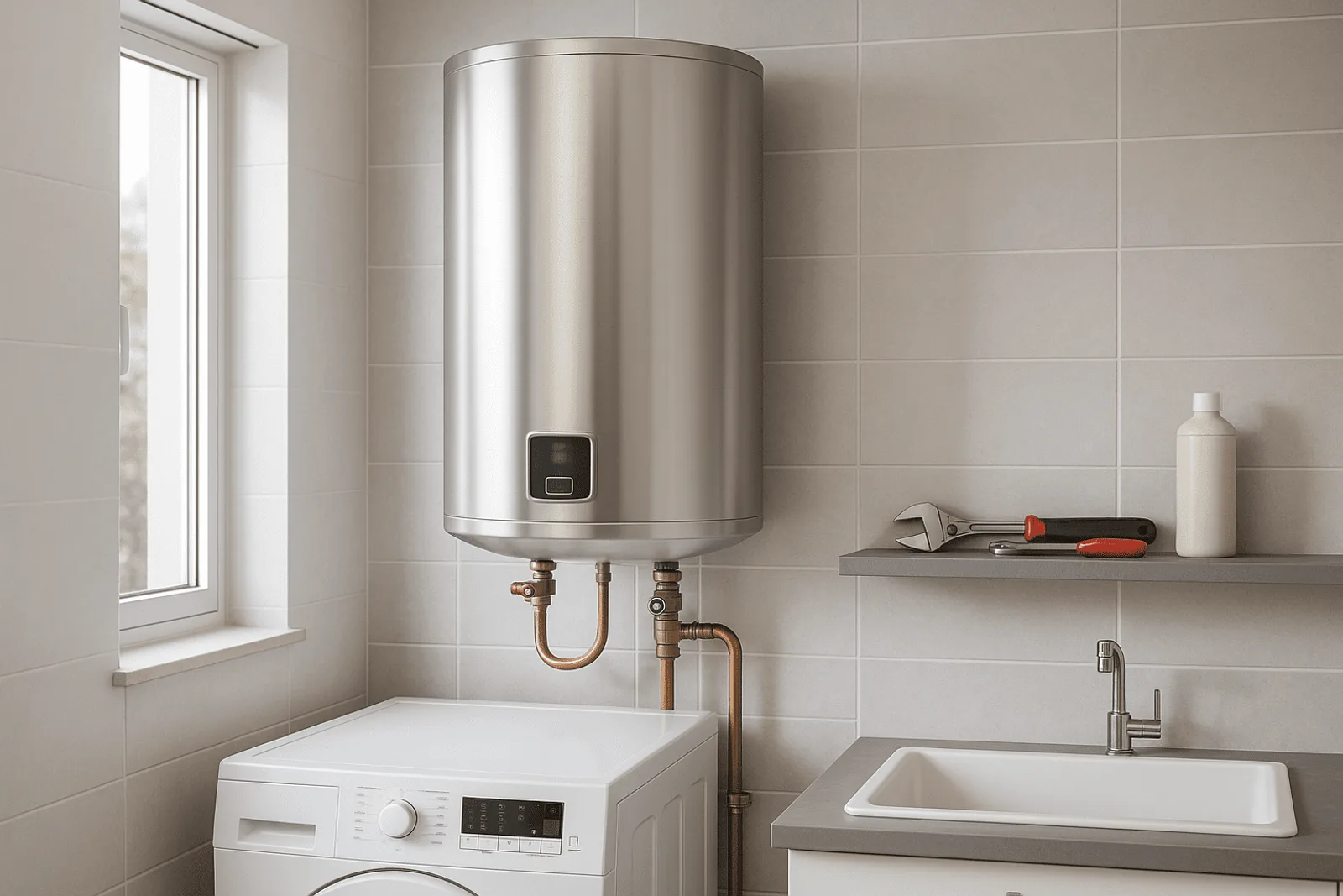 Boiler o calentador de agua instalado en la pared de una vivienda