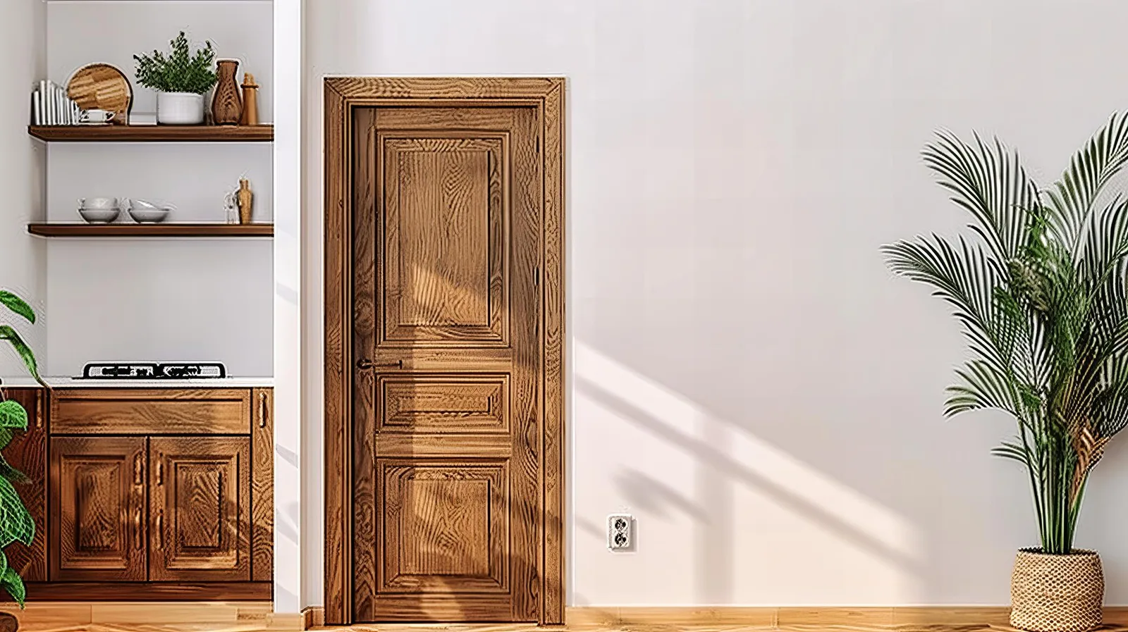 Puerta de madera maciza instalada por un carpintero en una vivienda de Medellín