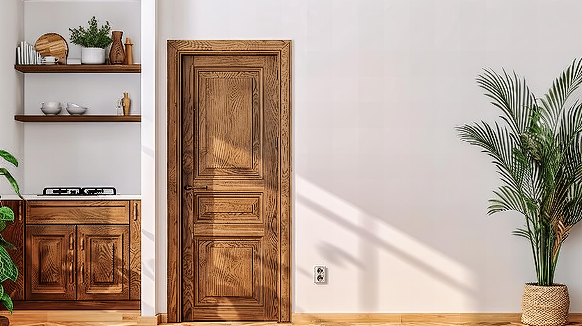 Puerta de madera maciza instalada por un carpintero en una vivienda de Medellín